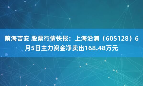 前海吉安 股票行情快报：上海沿浦（605128）6月5日主力资金净卖出168.48万元